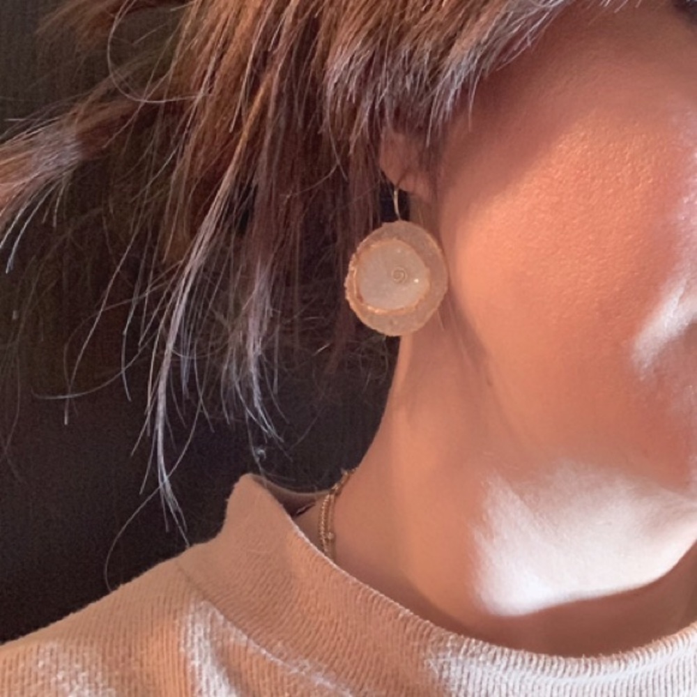 Handmade Diamond Dust Circle Earrings Gold Accent - Picture 7 of 7